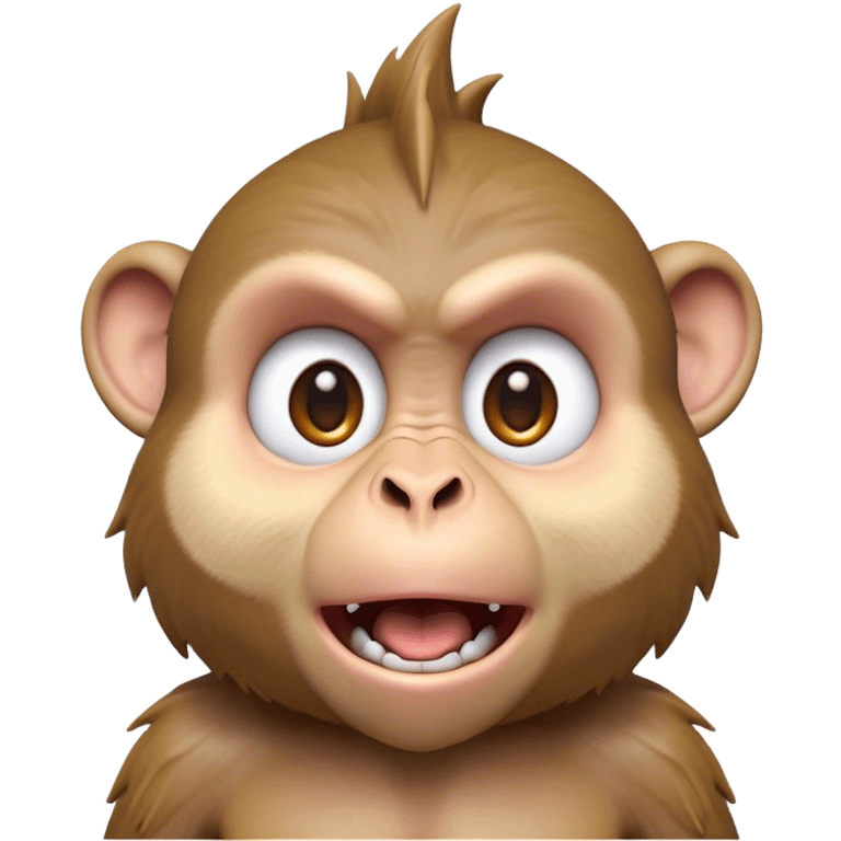 Cinematic Comical Macaque Portrait Emoji, Head tilted dramatically with an exaggerated, shocked expression and a raised eyebrow, featuring a lively, nimble build with spiky fur and wide, comically expressive eyes, Simplified yet hilariously animated features, highly detailed, glowing with a slightly sassy, vibrant glow, high shine, dramatic yet playful, stylized with an air of cheeky primate attitude, soft glowing outline, capturing the essence of a meme-worthy macaque that looks ready to deliver a playful side-eye into viral fame! emoji