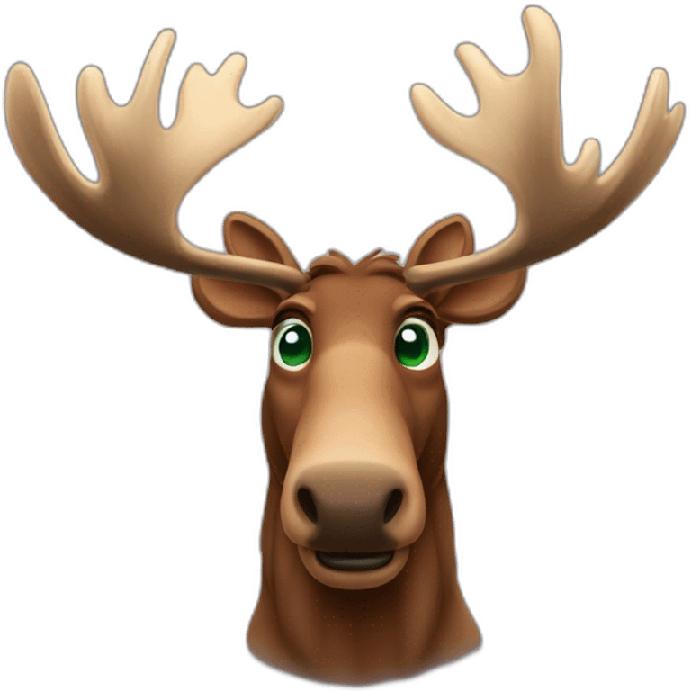 reate my future mascot, a moose who seems friendly, and trustworthy He must be brown with big round green eyes. emoji