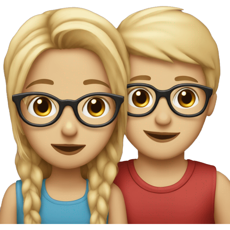 Kiss-kiss boy with blonde hair and girl with red straight hair and glasses  emoji