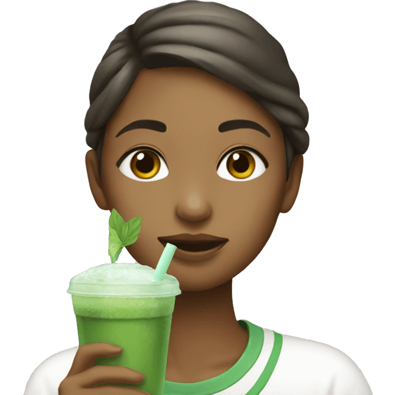 Girl drinking iced matcha  emoji