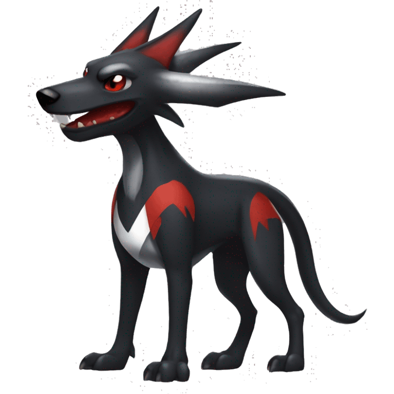 Black Cool Edgy Nargacuga-Houndoom-Garchomp Fakémon  with White and Red Edgy markings emoji