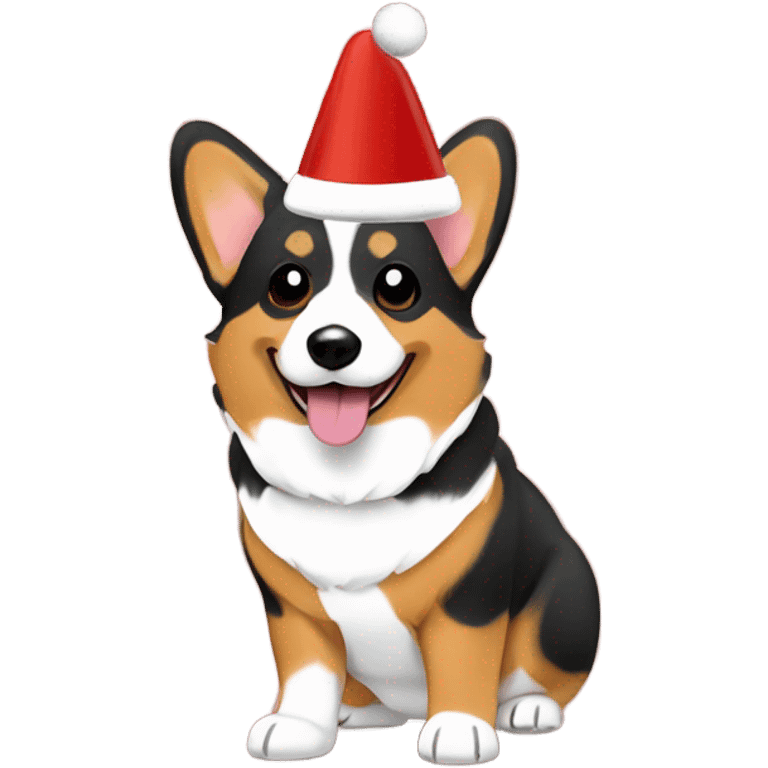 Tri-color corgi Christmas hat  emoji