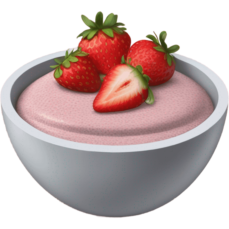 A pink bowl with chia seed pudding in it and strawberries emoji