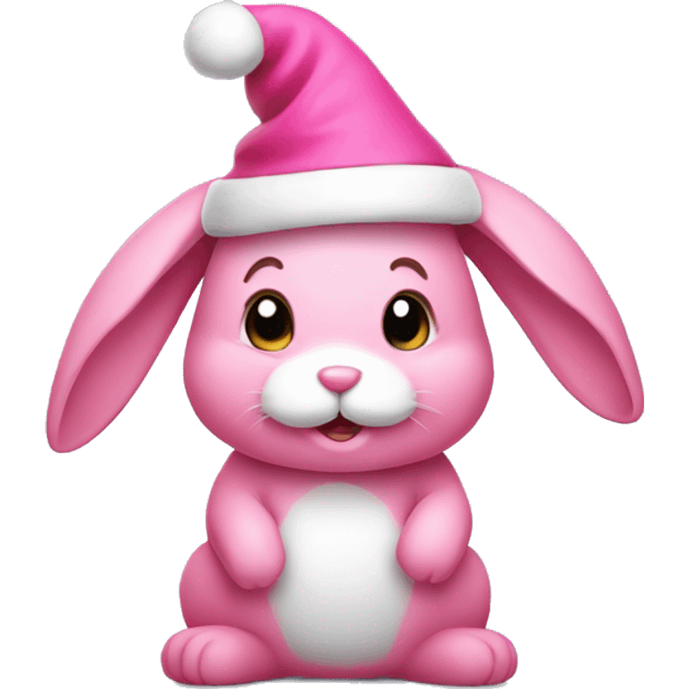 A pink bunny with a Santa hat emoji