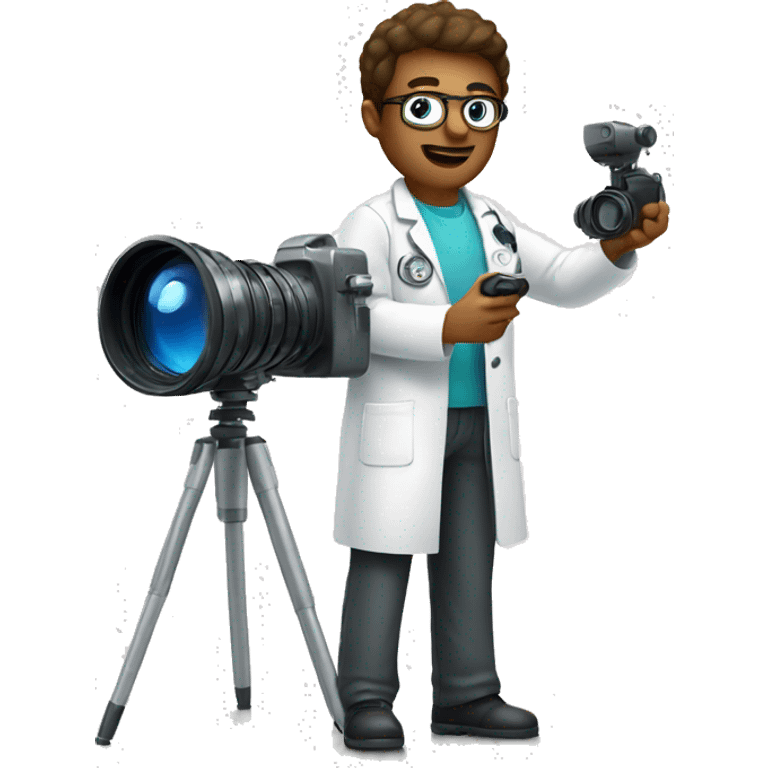 Scientist taking a photo with a big camera while wearing a lab coat emoji