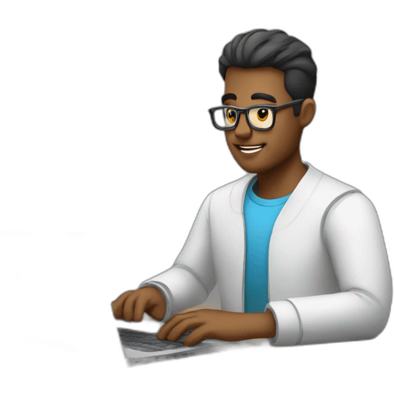 hombre joven trabajando en su laptop de frente emoji