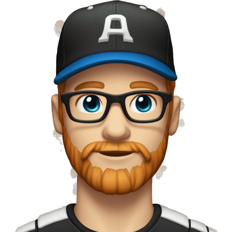 30 year old male male with red hair, glasses, black baseball hat, blue eyes, pale complexion, and a beard emoji