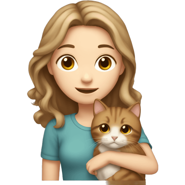 Pale brown haired girl holding brown cat emoji