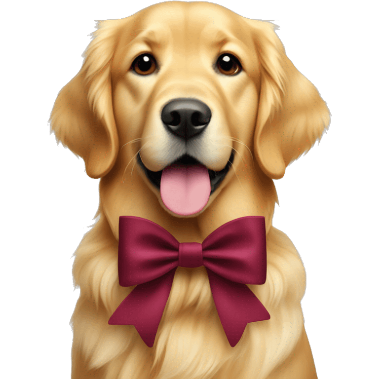 golden retriever with burgundy bow on side of collar emoji