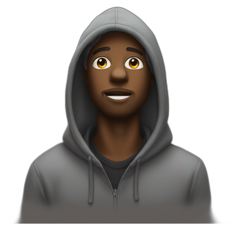 Black guy in a hoodie and hat throwing up emoji