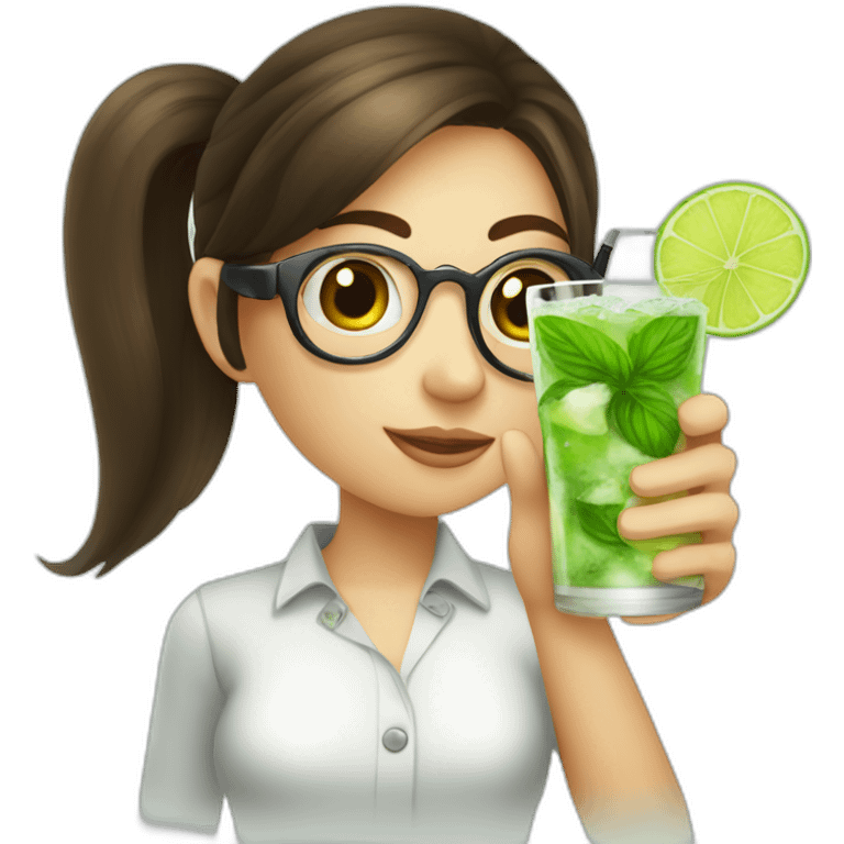 brunette girl + magnifying glass drinking mojito emoji