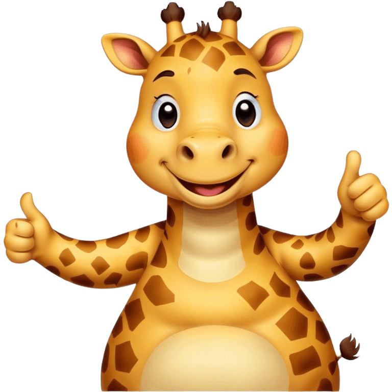 Cartoon short, fat giraffe with a big smile, giving a big thumbs-up emoji