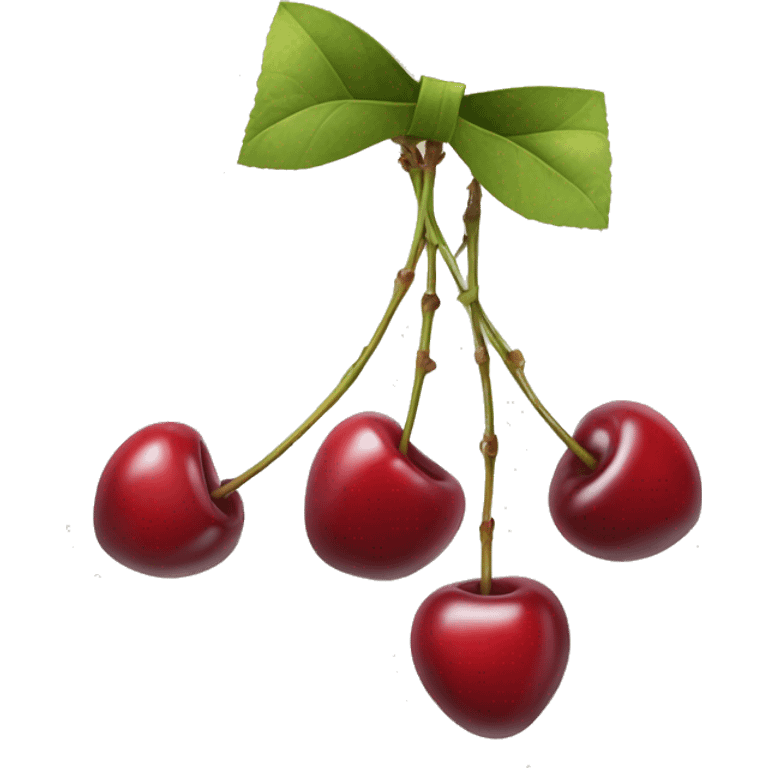 A bow with two short strings hanging down. From its center, two cherry stems with cherries extend downward.  emoji