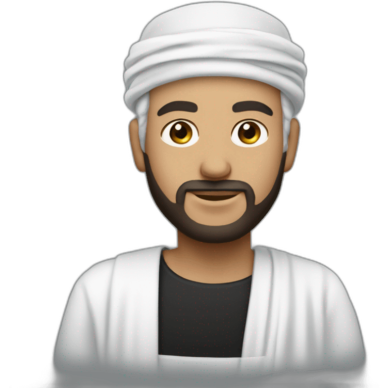 White man wearing black omani musar (head cover), with white dress emoji