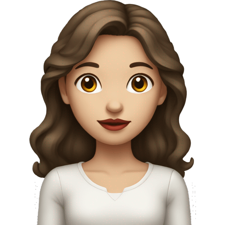 Young girl with brown hair, brown eyes and red lips emoji