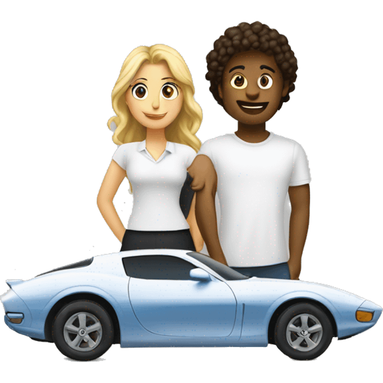 White Soldair and a woman looking each other eyse and saying about future cars emoji