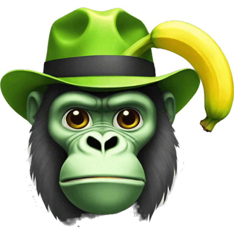 Green gorilla tag character with a banana hat emoji