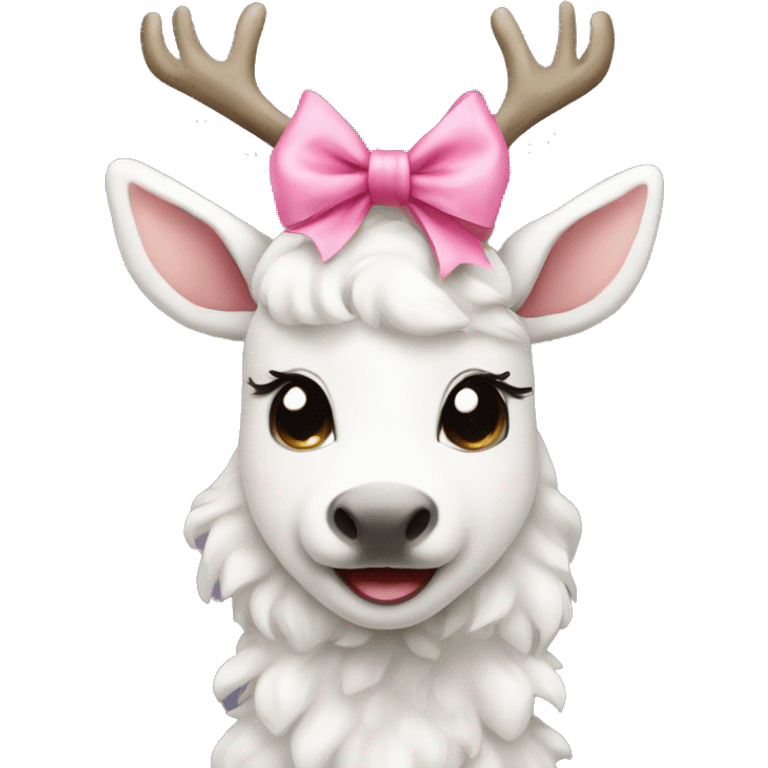 Cute, white feminine reindeer with pink bow emoji