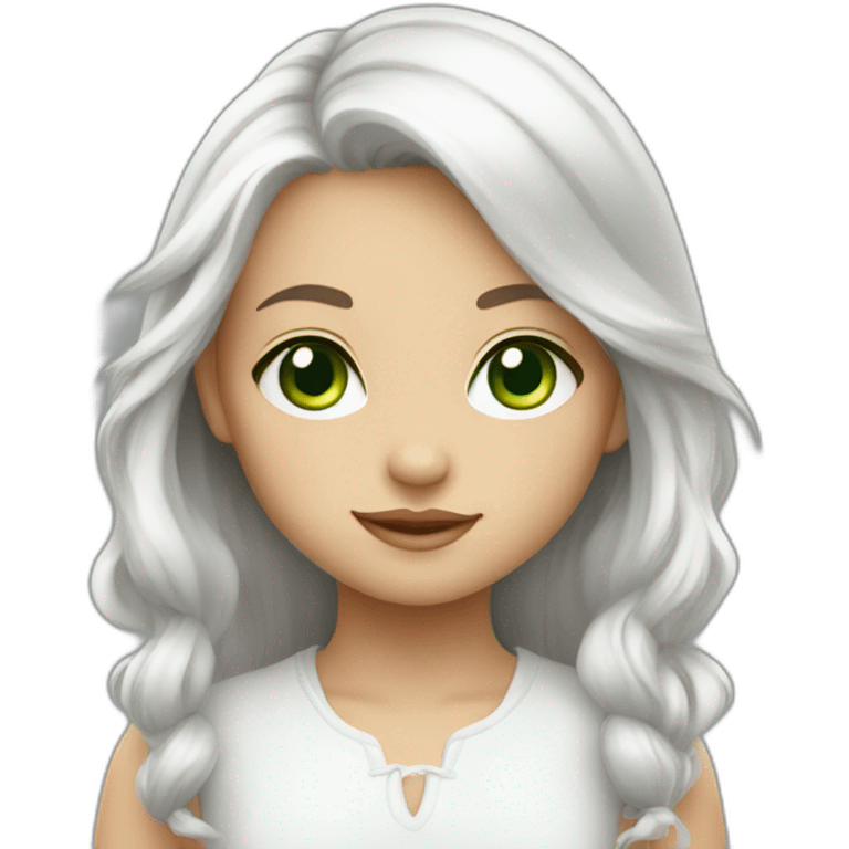 small girl with white hair , green eyes emoji