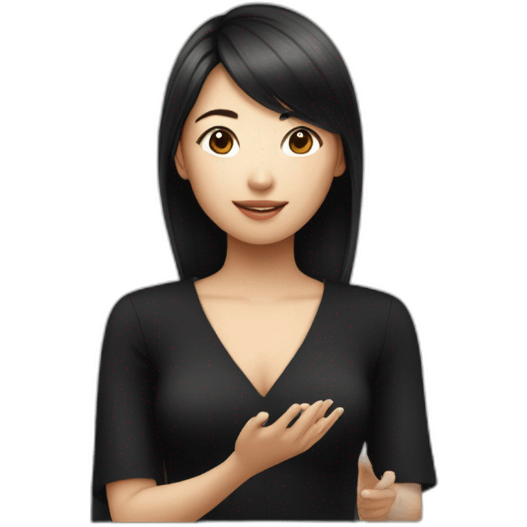 Asian girl in black dress talking to Siri emoji