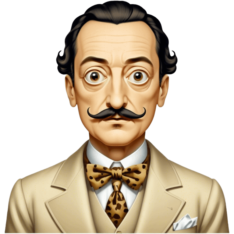 Cinematic Realistic portrait of Salvador Dalí, depicted as a surrealist artist with eccentric, expressive features and his iconic mustache, rendered with vibrant, imaginative lighting and richly detailed period attire that capture his avant-garde essence. emoji