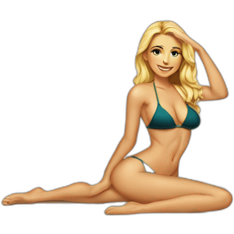 Sexy pose soft-fit Caucasian woman bikini (beach body) bed emoji