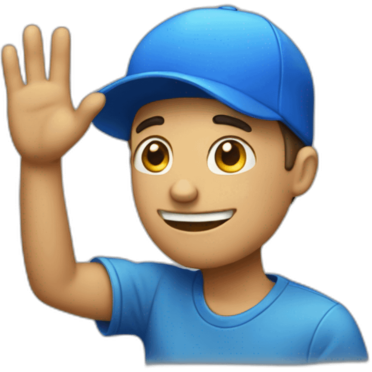 guy with blue backward hat waving emoji