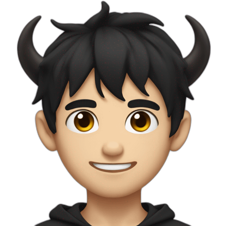 Boy with demon horns, black hair and clack eyes cute emoji