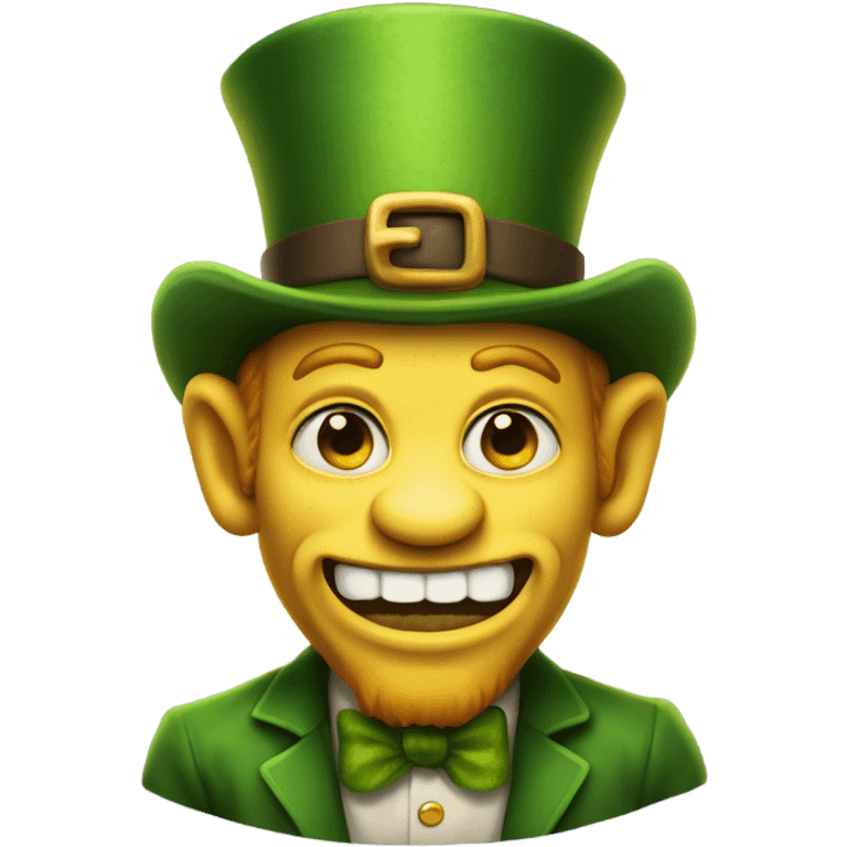 Leprechaun with laughably crossed eyes and an open mouth with crooked teeth. Just one yellow skin. Eyes more crossed. Whole body  emoji