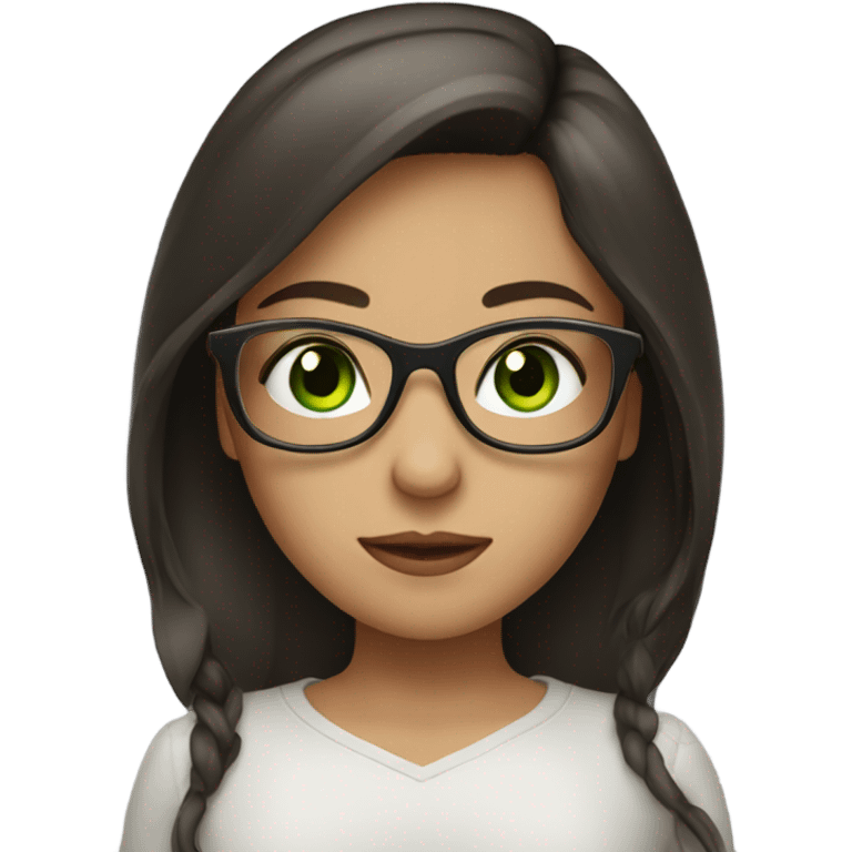 A brunnete girl wearibg glasses and has green eyes emoji