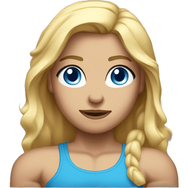 muscular woman, half body, Blue eyes, half Long blond hair emoji