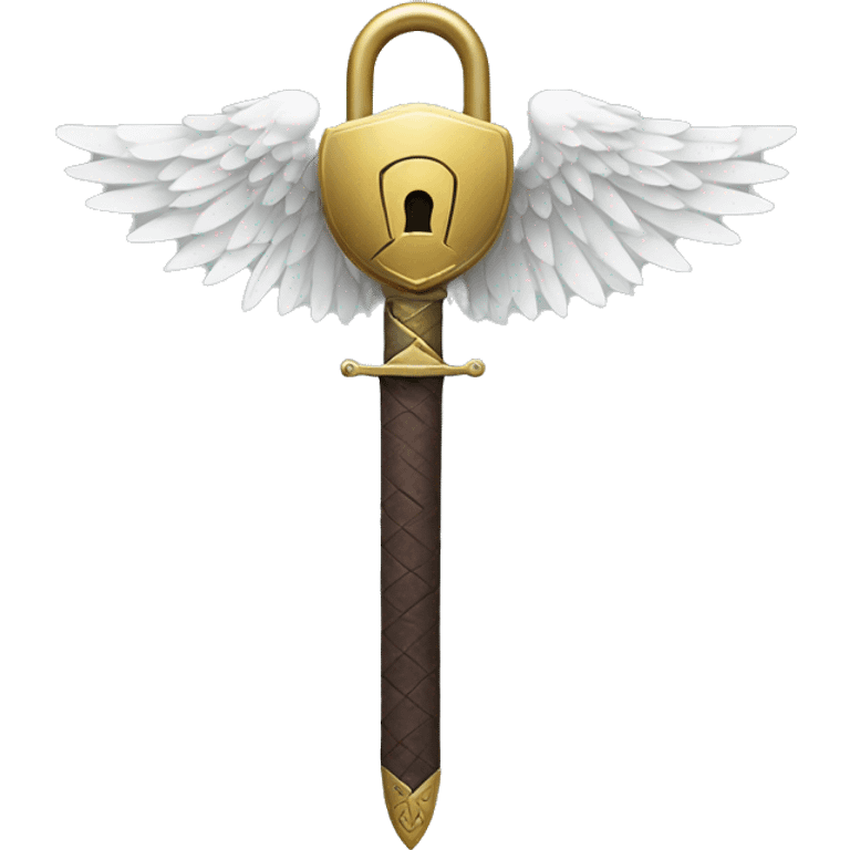 a lock with wings and arms holding a sword, the lock is holding a sword emoji