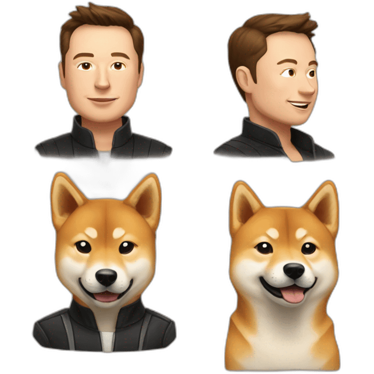 Elon musk with a Shiba inu face emoji