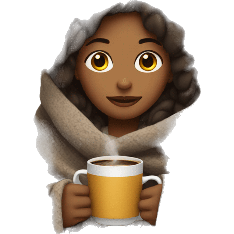 Girl drinking coffee, with a cozy blanket emoji