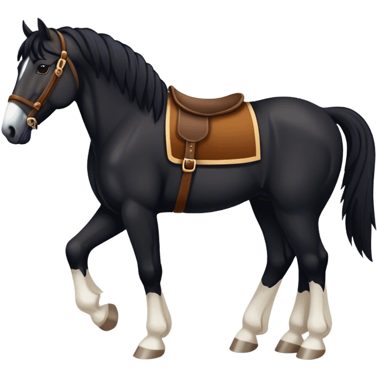 black draft horse with only 1 feet white and a white rhombus on the nose  emoji