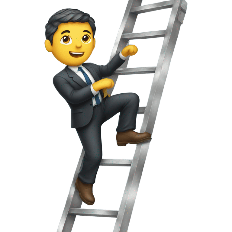 man in a suit climbing a metal ladder emoji