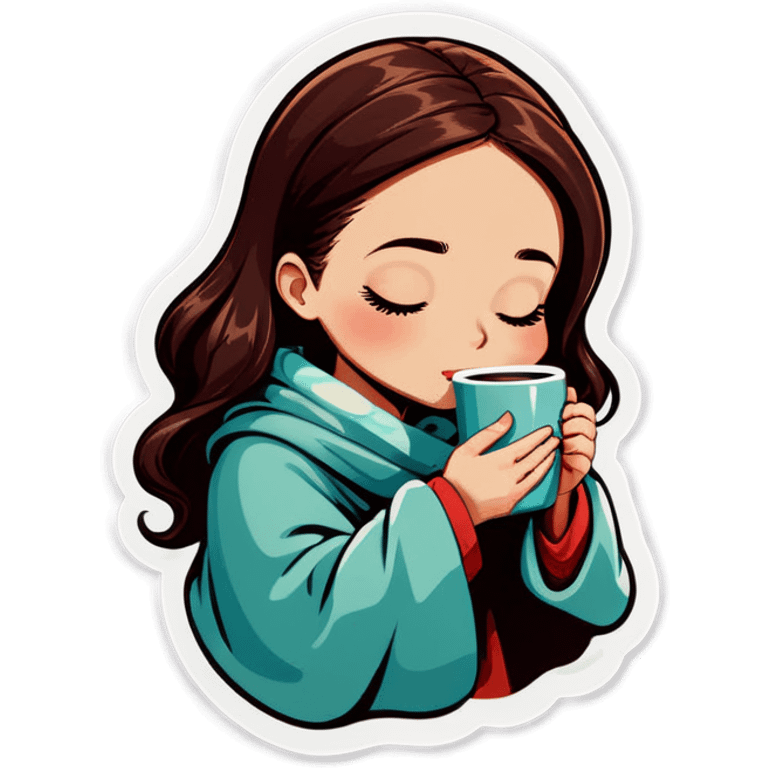 girl inside a blanket sipping coffee eyes closed emoji