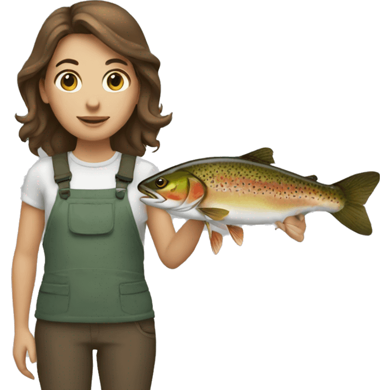 Brown haired girl holding trout emoji