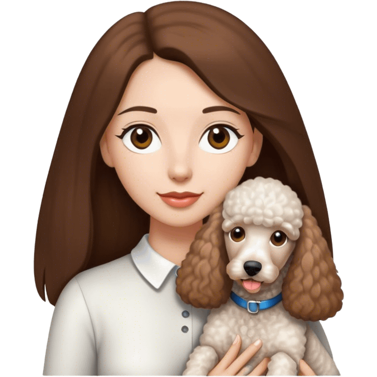 Long straight brown hair brown eyes beautiful women and white standard poodle you're holding emoji