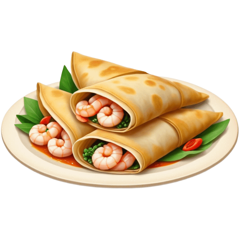 Bánh Xèo Cinematic Realistic Bánh Xèo Dish Emoji, depicted as a crispy, folded crepe filled with shrimp and pork, rendered with dynamic textures and vibrant, appetizing lighting. emoji