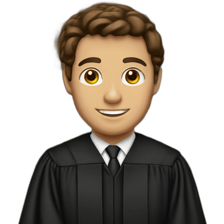 brown haired male judge with pride flag emoji