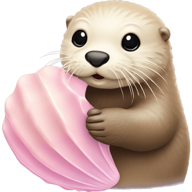 beige sea otter holding pastel pink sea shell emoji