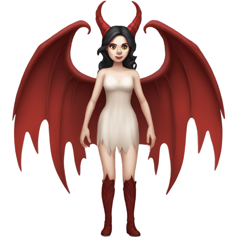 Pale skin, brunette demon woman with red wings full body emoji