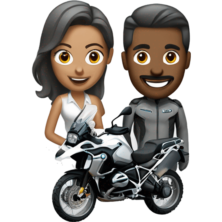 A man an a woman in a grey bmw 1200 gs  emoji