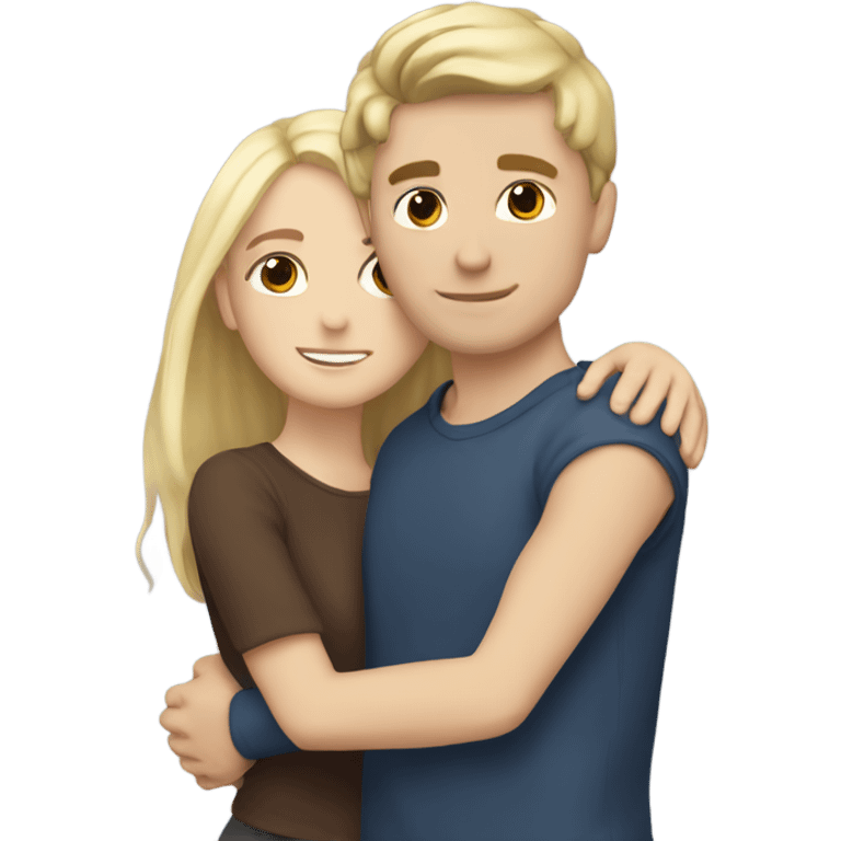 White skin Boy with dark brown hair hugging a girl with blonde hair  emoji