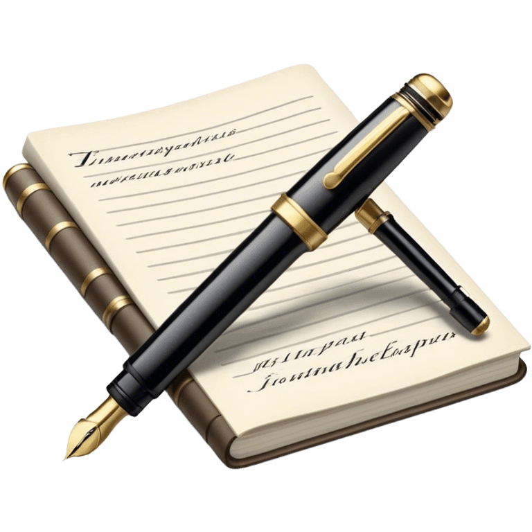 Create an emoji representing journalism and publicistic writing. The design should feature an open newspaper or a stack of articles with visible text columns, symbolizing opinion pieces and analysis. A classic fountain pen or ballpoint pen should be placed near the papers, indicating the act of writing. Optionally, include a small microphone or a press badge to emphasize investigative and journalistic aspects. Use neutral and professional colors like black, white, and muted blue or red. Do not include any emojis or smiley faces. Make the background transparent. emoji