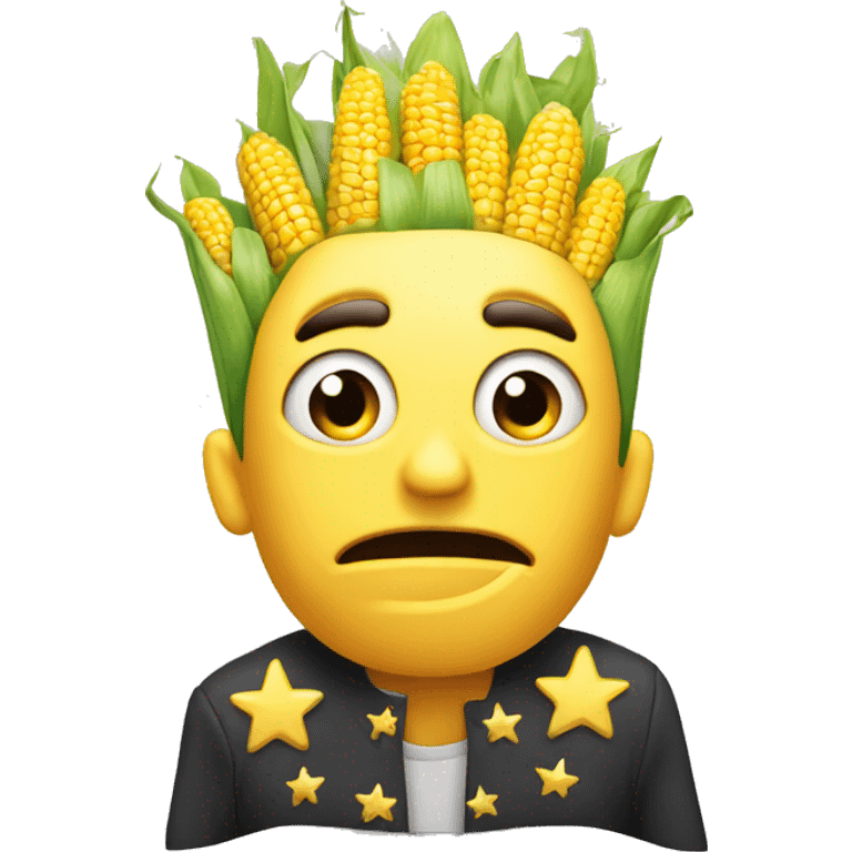 pleading face with stars and corn on cob over head emoji