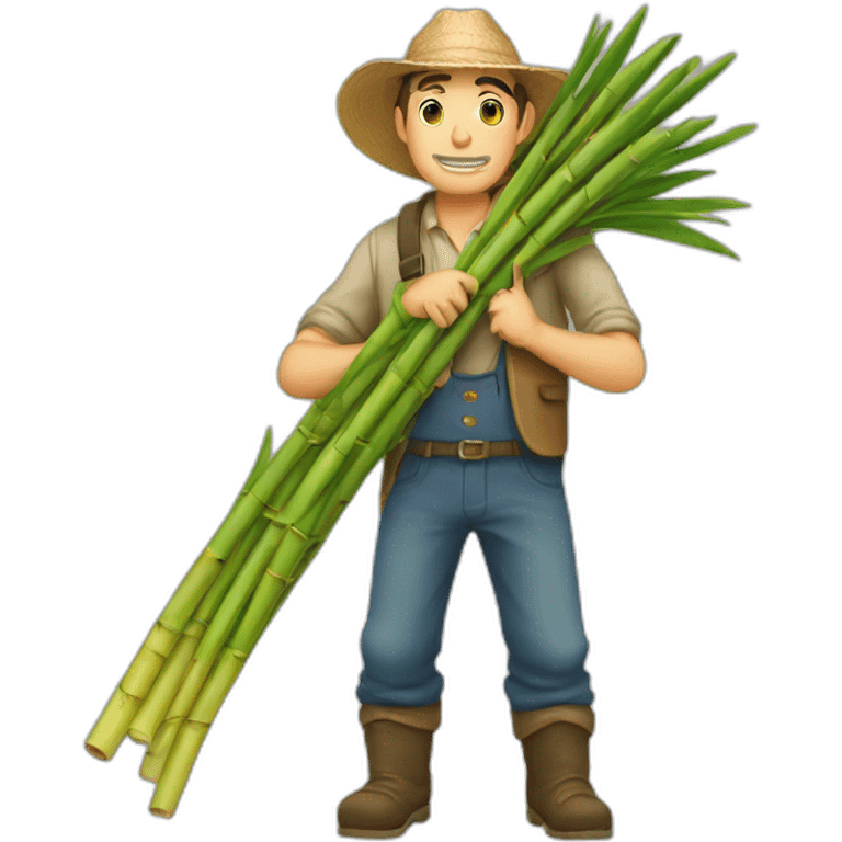 A farmer with carrying sugarcane  emoji