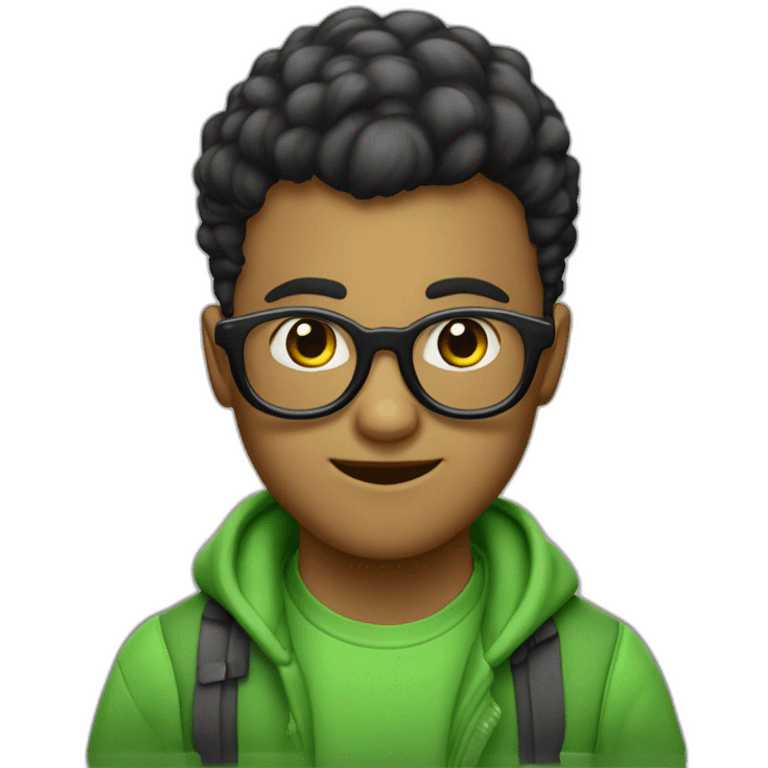 garçon lunettes rondes cheveux noirs bouclés yeux verts emoji