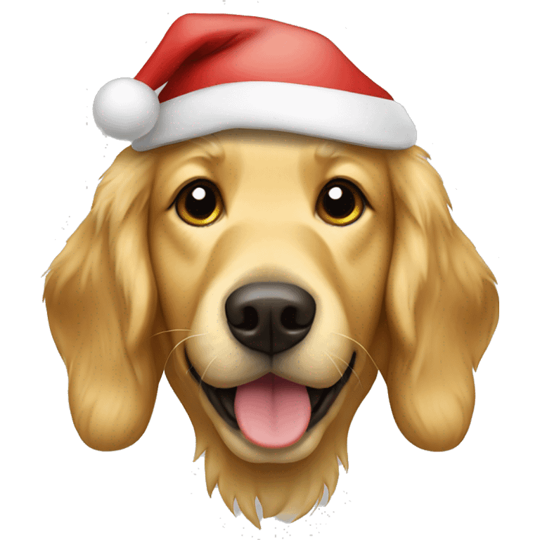 Golden retriever wearing a Santa hat emoji